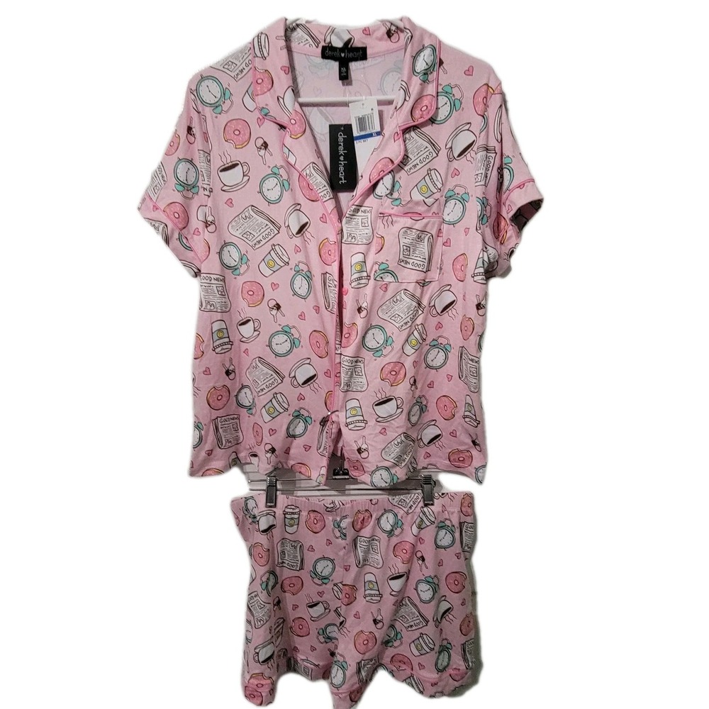 Derek❤️Heart NWT Coffee Donut Women's Size XLarge Sleep Pajama Shirt &‎ Shorts